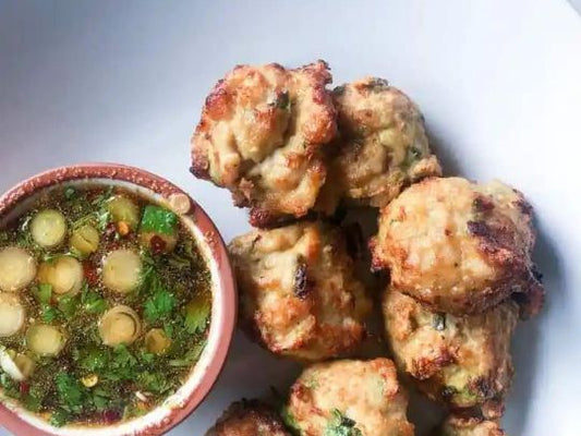 Asian Chicken Meatballs with a side of soup