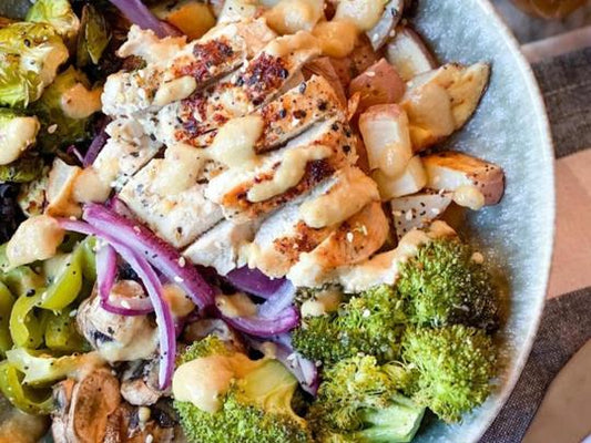 Buddha Bowl with bone broth tahini sauce